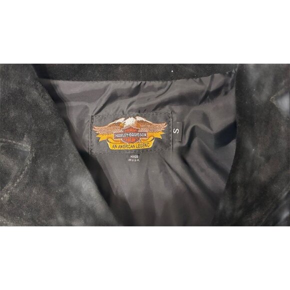 Harley-Davidson Black Suede Fringe Leather Vest, Sz Small, Biker Retro Rider - Picture 4 of 5
